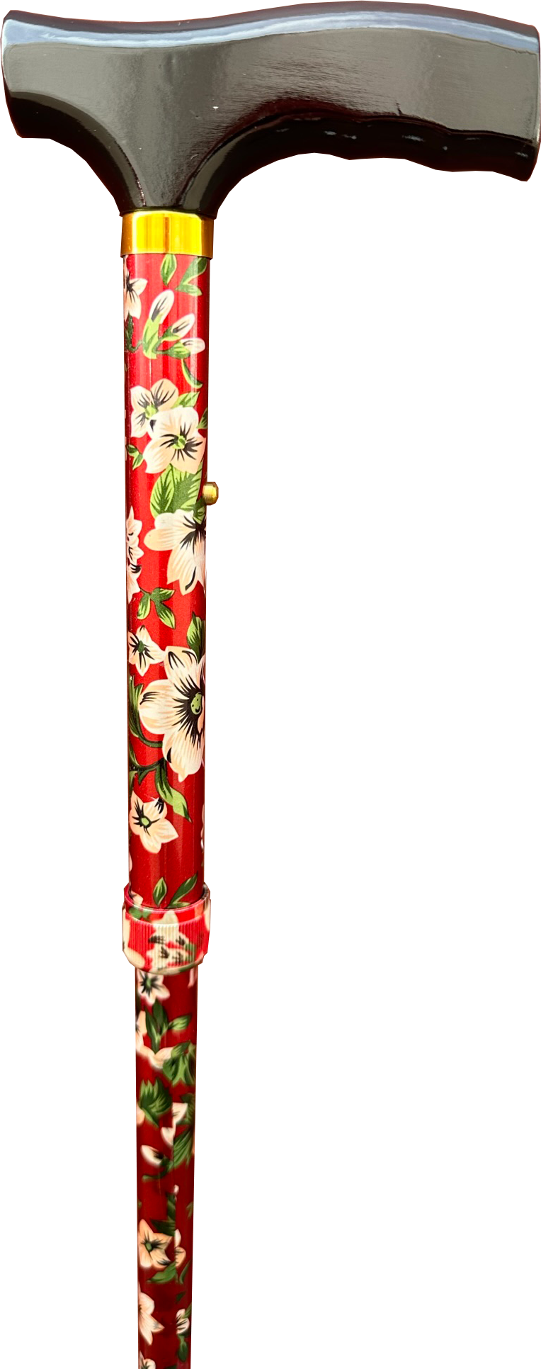 Folding T-Handle Cane red floral