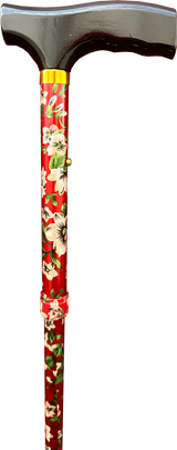 Folding T-Handle Cane red floral