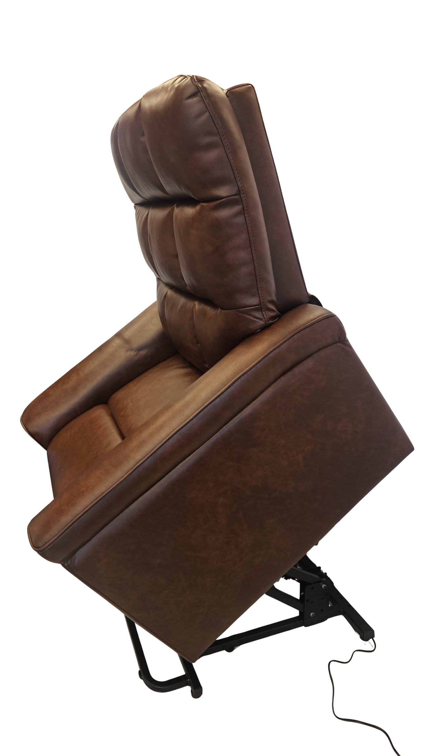 Prestige Electric Reclining Lift Chair - Brown PU lifted side