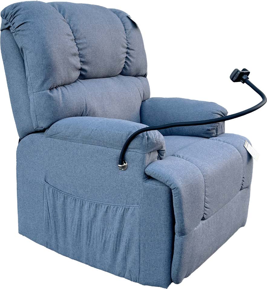 Electric Lift Recliner Chair denim front quarter