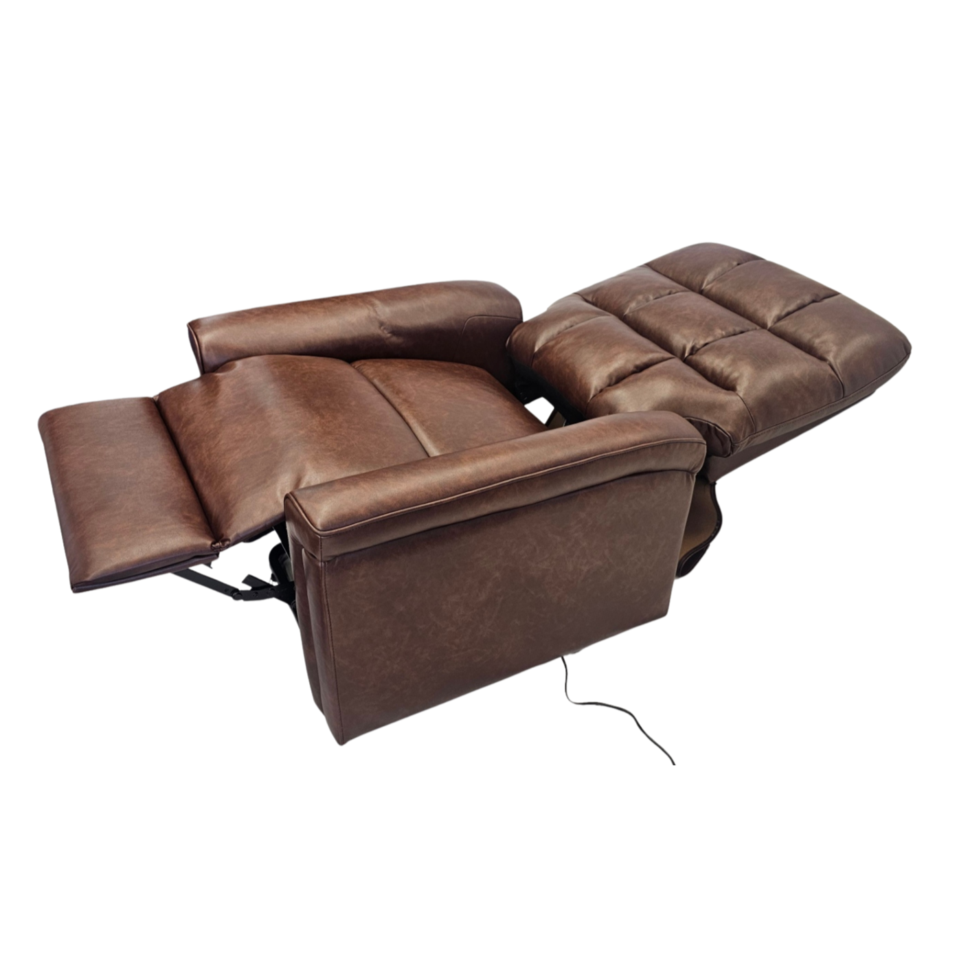 Prestige Electric Reclining Lift Chair - Brown PU fully reclined flat side