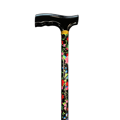 T-Handle Walking Stick black floral