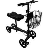 Black knee walker with a basket on a white background