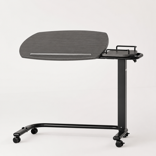 iCare C Shape Base Over Bed Table in Charcoal with tilting top
