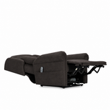 Theorem Aroki Power Lift Recliner Chair Side View with leg rest up and back rest down Front Quarter