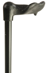 Close-up of a black Strider Adjustable Fischer Support Stick on a plain white background.