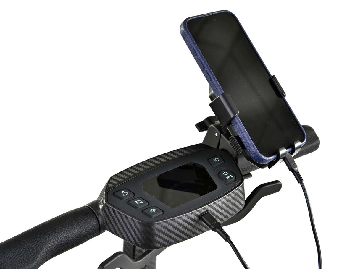 STERLING S50 Carbon phone holder fitted to scooter controls
