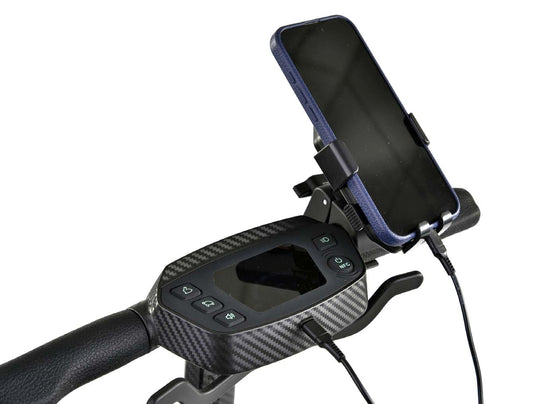 STERLING S50 Carbon phone holder fitted to scooter controls