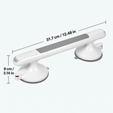 White suction cup handrail with dimension markings showing 31.7 cm length and 8 cm height on a light gray background.