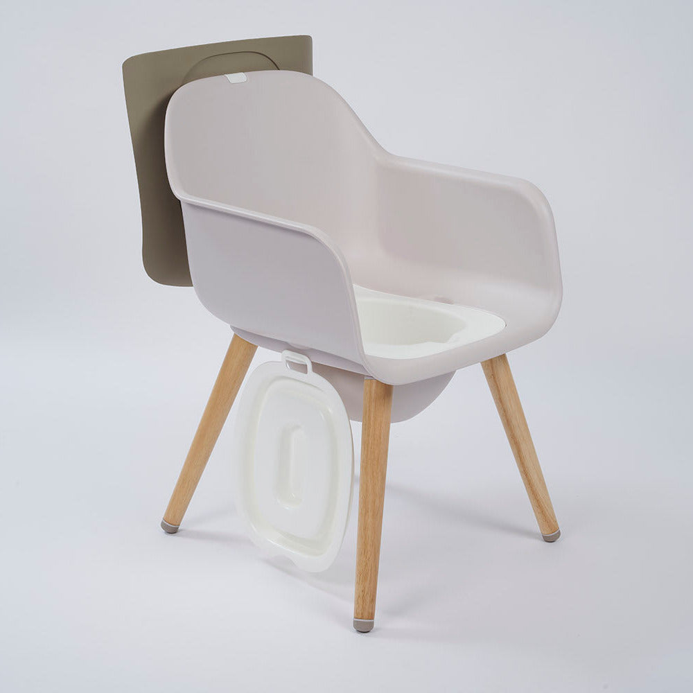 Spryly Poise commode chair in cappucino with wooden legs front view toilet pan